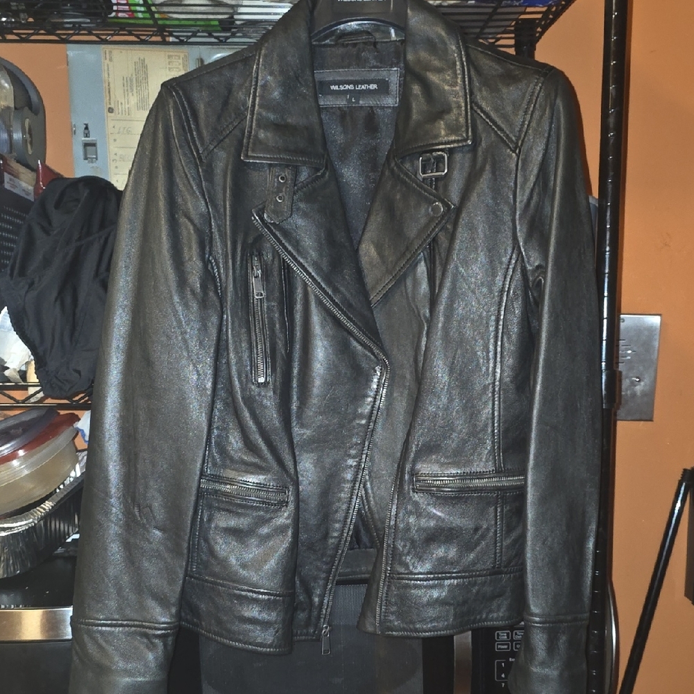 Wilsons Leather Dark Leather Biker Jacket, Brand New, Never Worn The Jacket.